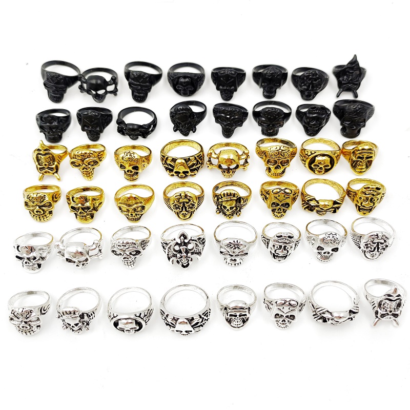 Vintage Punk Skull Skeleton Rings Mix Style Silver Plated Gothic Jewelry Lot
